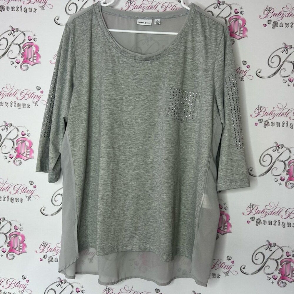 Tribal jeans shirt blouse bling crystal studded Top with Rhinestone Detail